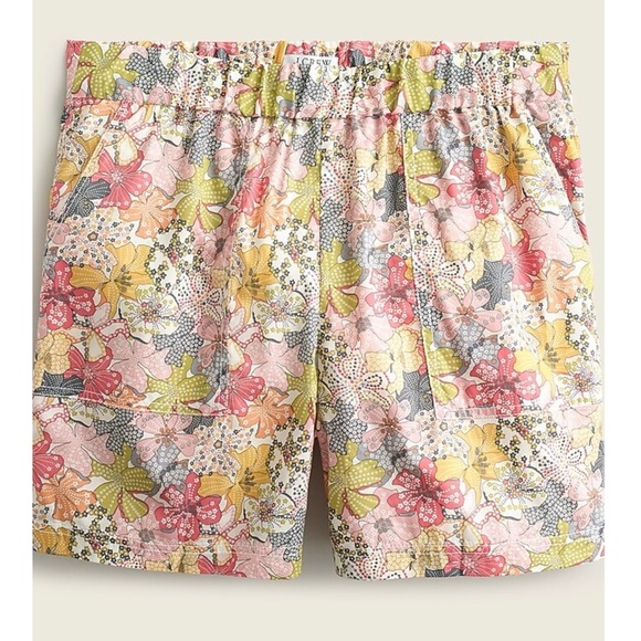 J CREW LIBERTY LONDON Colorful Multi Floral Print Cotton Pull On Camp Shorts XXS - Picture 7 of 8